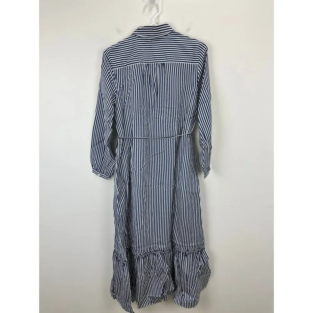 J.Crew Long Amelia Shirt Dress Striped Drapey Viscose Twill Nautical XXS NWT